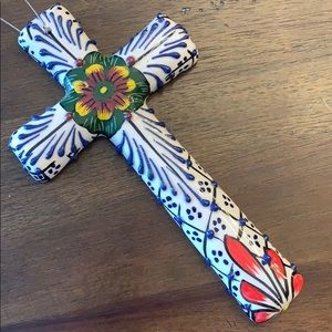 Hand Painted Ceramic Wall Cross from Mexico